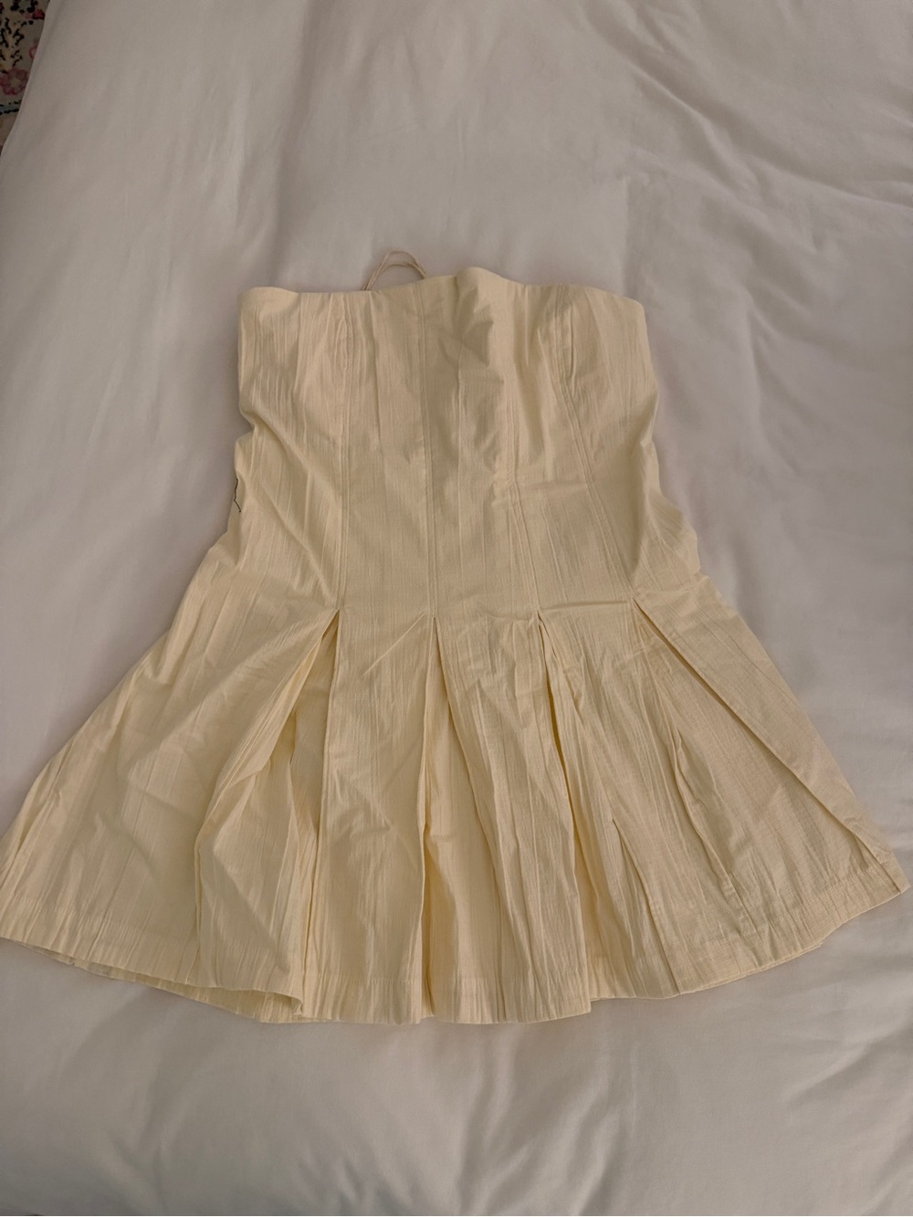 Free People Cream Strapless Pleated Mini Dress